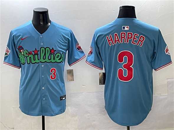 Men%27s Philadelphia Phillies #3 Bryce Harper Light Blue Phanatic Limited Stitched Jersey